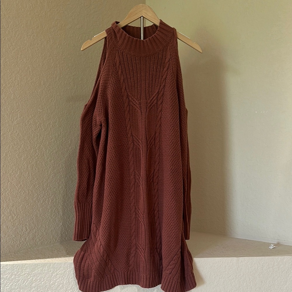Express Mauve Cold Shoulder Cable Knit Sweater Dress - Size Large